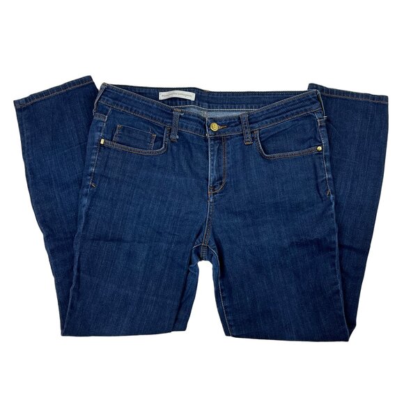 Anthropologie Pilcro Dark Wash Blue Jeans Sz 34 Stretch Denim Straight Mid-Rise - Picture 1 of 14